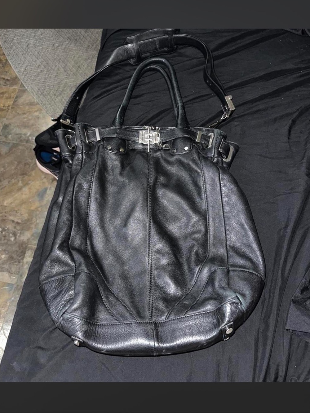 Rachel Zoe Black Leather Tote Bag with Silver Hardware